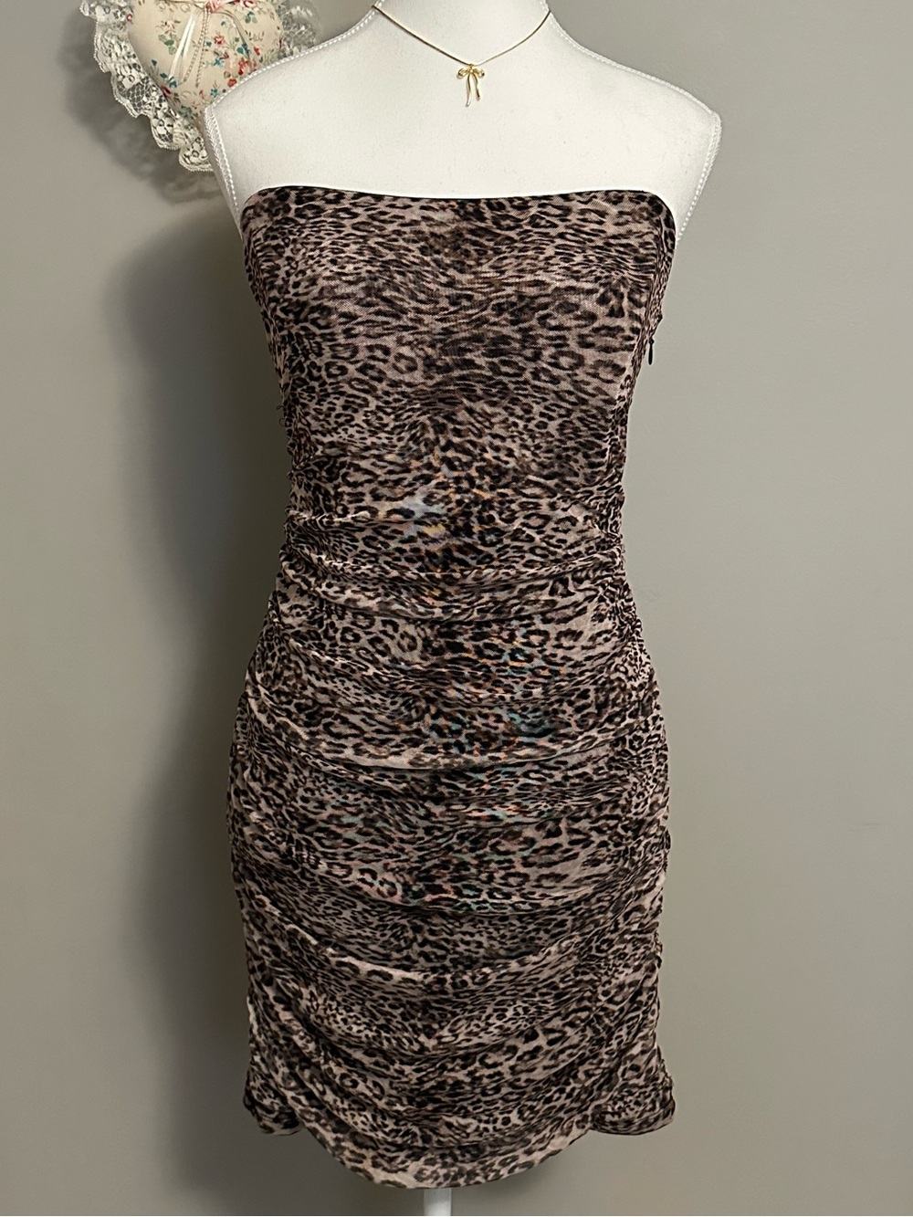 Garage Strapless Cheetah Leopard Print ruffle dress